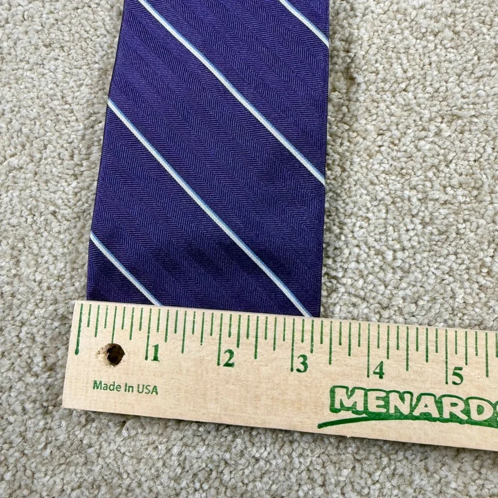 Tom James Tall Man Necktie Mens 63x3.25‎ Purple Striped Herringbone Silk USA